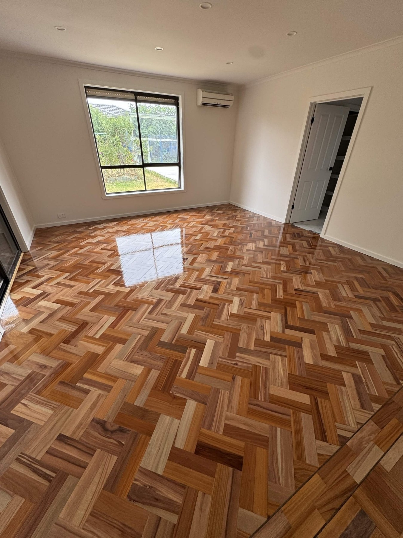 Parquet floor with a clean polished finish